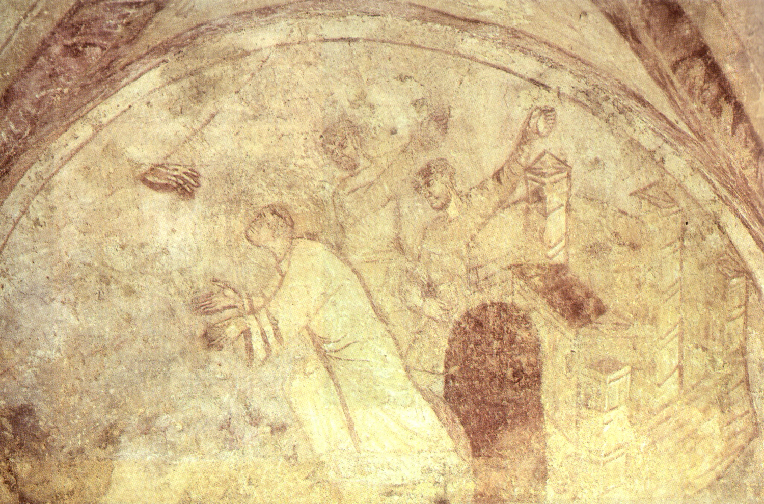 Auxerre- Krypta Saint Germain- Karolingische Wandmalereien (841-857)- Steinigung des heiligen Stefan(Entnommen bei Wikipedia)